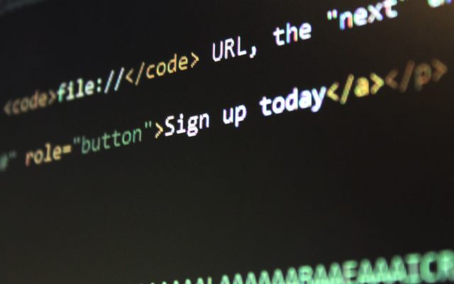 Computer code for a website with phrase "Sign up today"